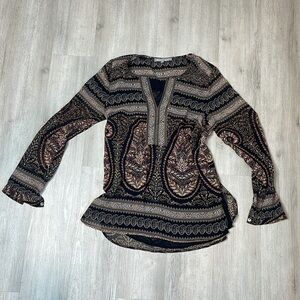 Daniel Rainn Stitch Fix Black Paisley Patterned Boho Blouse Size Small